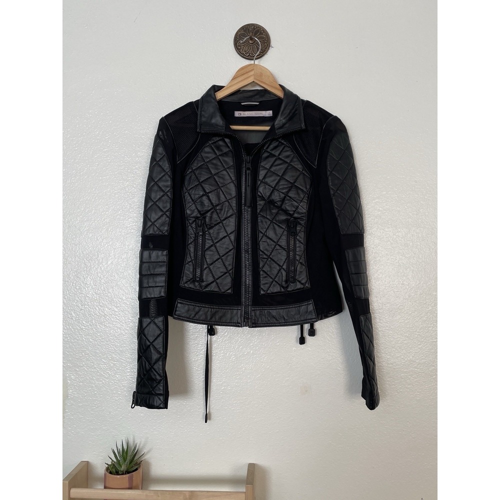 Blanc Noir Moto Jacket Black Quilted Leather Mesh Biker Style Retail $279 Size L
